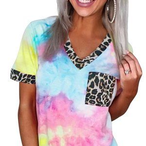🎉HP🎉. Tie Die Leopard Top in Sky Blue Hypno size Sm